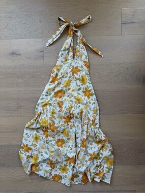 Billabong White Sundress with Yellow & Green Floral Smocking